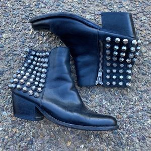 JEFFREY Campbell Black Ankle Boots Booties Studded Chunky Silver Studs Leather 7
